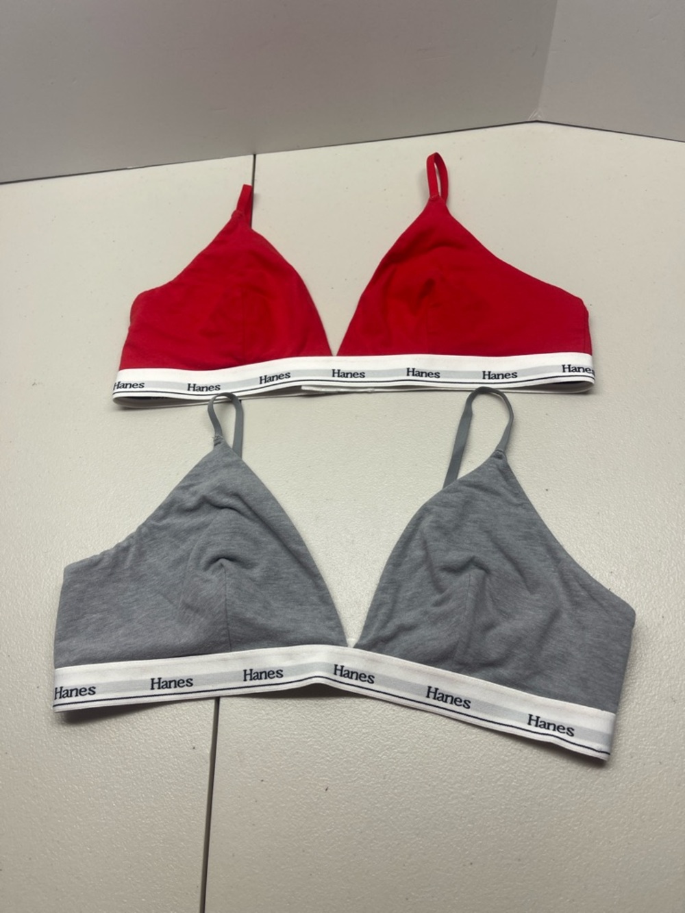 2 Hanes Red & Gray Wireless Triangle Bralette Set